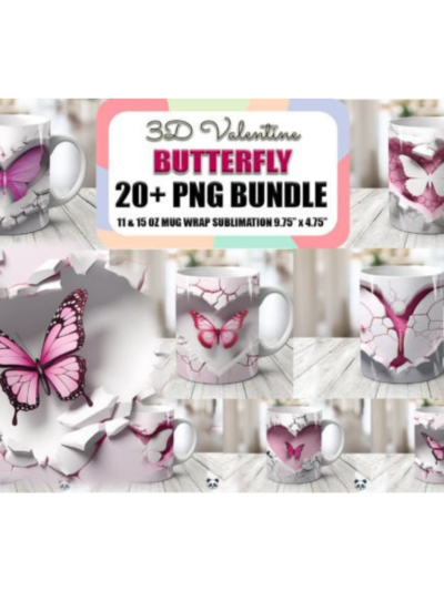 Butterfly 3D Mug Wrap Bundle for Valentine's Day