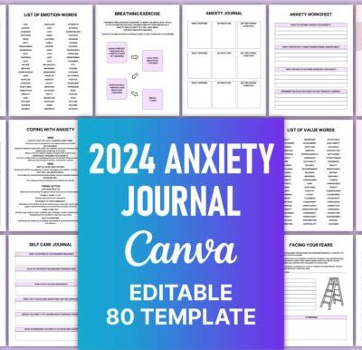 Editable 2024 Anxiety Journal Canva