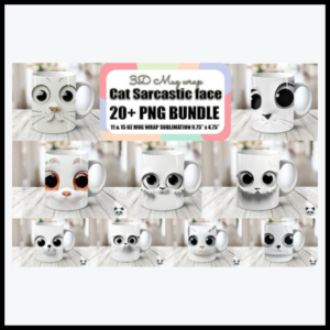 Bundle of 3D Mug Wraps featuring Sarcastic Cat Faces