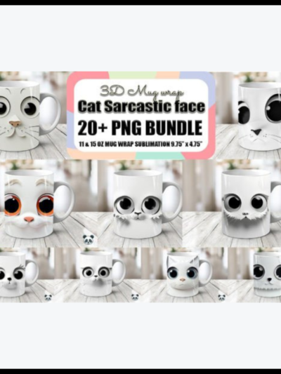 Bundle of 3D Mug Wraps featuring Sarcastic Cat Faces