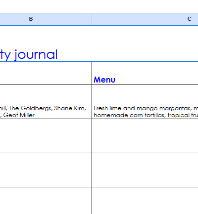 DINNER PARTY JOURNAL.XLT