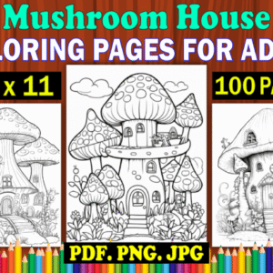 100 Mushroom Houses Adult Coloring Pages