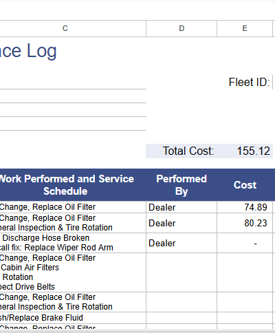 vehicle maintenance log.xlsx
